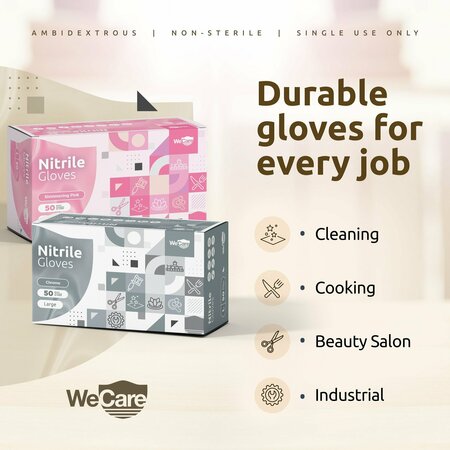 Wecare Nitrile Disposable Gloves, Nitrile, Powder-Free, M, 200 PK, Shimmering Pink WMN100271